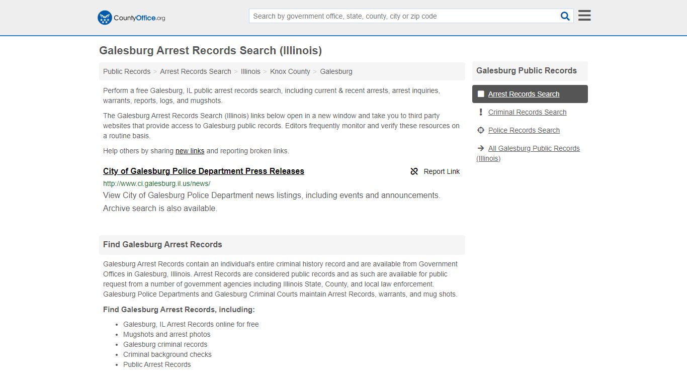 Arrest Records Search - Galesburg, IL (Arrests & Mugshots) - County Office